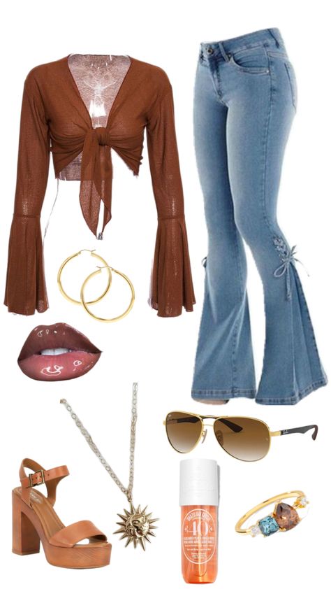 #outfit #outfitideas #boho #bohoaesthetic #bohostyle #neutral #neutralsaesthetic #70saesthetic #bellbottoms #soldejaneiro 70’s Aesthetic, Outfits Polyvore, Future Style, Boho Aesthetic, Teenage Fashion Outfits, Dream Clothes, Polyvore Outfits, Retro Outfits, Fashion Killa