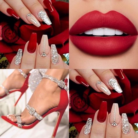 Bridal Nails Wedding Red And Gold, Nails With A Red Dress, Red And Gold Wedding Makeup, Red And Silver Wedding Nails, Gold Makeup Looks With Red Lips, Red Lips And Gold Eyes Makeup, Masquerade Ball Outfits, Budget Makeup, Classic Outfits For Women