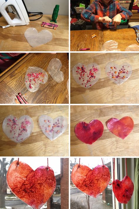 We made this heart suncatcher with the kids the other day with melted crayons and wax paper.  Super simple and the kids loved it.  #heartsuncatchercraftsforkids #heartcraftspreschool #heartcraftsforkids #suncatchercraftsforkids #suncatchersdiykids Wax Paper Crayon Hearts, Heart Crafts Preschool, Heart Suncatchers, Melted Crayon Heart, Vintage Valentine Crafts, Melted Crayons, Suncatcher Diy, Heart Suncatcher, Crayon Heart