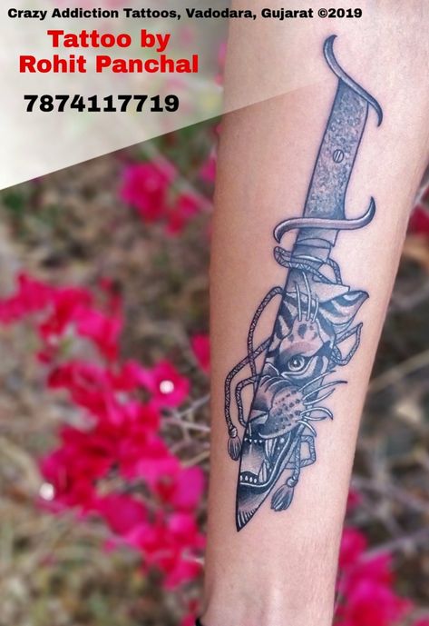 Tiger With Knife Tattoo, Knife Tattoo Design, Tattoo Tiger, Art Knife, Knife Tattoo, Tiger Face, Tiger Tattoo, Black Work, Face Tattoo