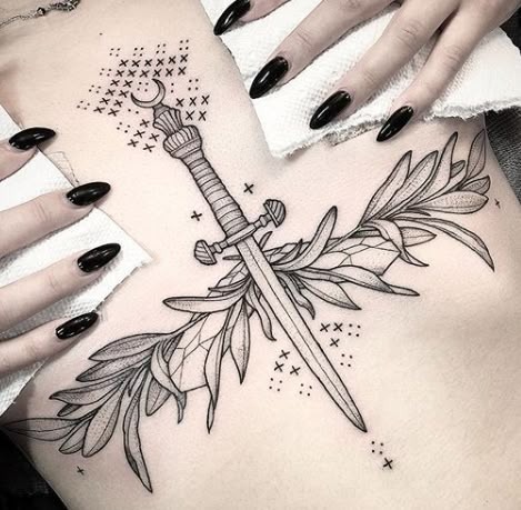 Dagger Sternum Tattoo, Sage And Crystals, Sage Crystals, Pagan Tattoo, Iris Tattoo, Small Chest Tattoos, Nyc Tattoo, Tattoo Time, Greenpoint Brooklyn