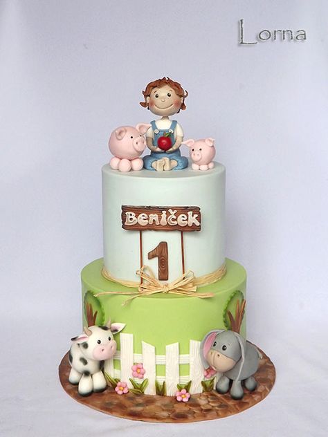 Farm cake.. - Cake by Lorna Djecije Torte, Easy Birthday Cake Decorating, Easy Birthday Cake, Barnyard Cake, Extreme Cakes, Farm Animal Cakes, Animal Birthday Cakes, Birthday Cake Decorating Ideas, Farm Cake