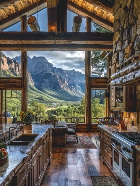 Mountain Mansion Interior, Cabin Dream Home, Cabin Like Homes, Ranch Aesthetic House, Luxury Log Cabin Interior, Mountain Home Aesthetic, Luxury Cabin Homes, Mountain House Interior Design, Colorado Ranch House