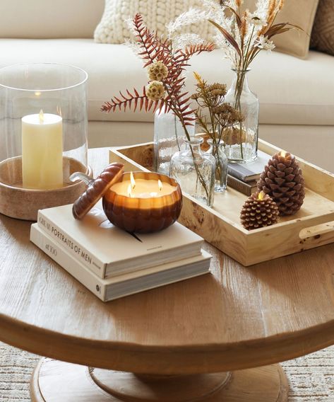 Easy fall decorating ideas | Coffee Table Top Decor, Cozy Coffee Table Decor, Oval Coffee Table Styling, Trays On Coffee Tables, Autumn Coffee Table Decor, Coffee Table Fall Decor, Styling Coffee Table, Pottery Barn Fall, Fall Coffee Table Decor