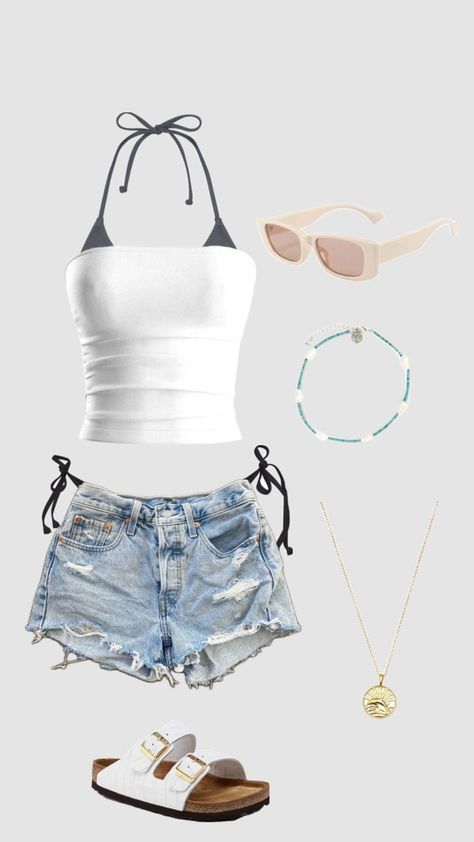 Outfit Ideas Holiday Summer, Cute Summer Outfits For The Beach, Cute Lake Outfits Summer Casual, Beach Ideas Outfit, Cute Summer Outfits Beach, Cruise Fits Aesthetic, Shore Outfit Ideas, Lake Day Fits, Vaca Outfits Beach Vacations