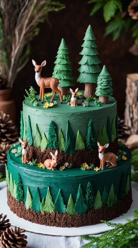 30 Creative Cake Ideas for a Memorable 60th Birthday Celebration - CakeIdeasNow Nature Theme Cake Ideas, Outdoors Birthday Cake, 70th Birthday Cake Ideas, 80th Birthday Cake Ideas, Forest Theme Cakes, Cake Forest, Woodland Theme Cake, Thomas Birthday Cakes, Woodland Birthday Cake