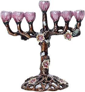 7 Branch Menorah Candle Holders Hand-Painted Tree of Flowers Antique Candlestick Candelabra 7 Branch Menorah, Hanukkah Candle Holder, Black Iron Candle Holders, Black Candlestick Holders, Menorah Candles, Black Candle Holders, Antique Candle Sticks, Wrought Iron Candle Holders, Iron Candle Holders