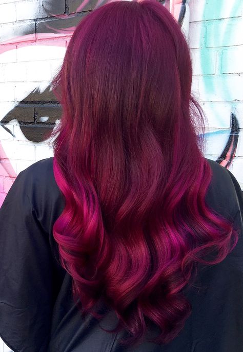 Cranberry Colored Hair, Dark Raspberry Hair Color, Dark Pink Red Hair, Fusha Hair Color, Dark Raspberry Hair, Dark Fuschia Hair, Fusha Hair, Red Pink Hair Color, Dark Pink Hair Dye