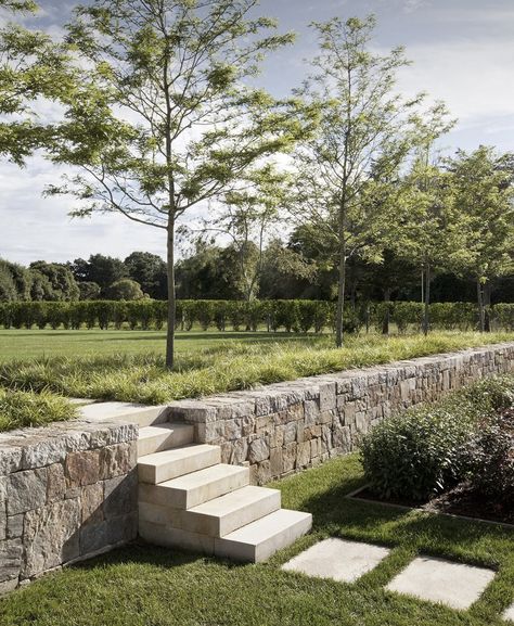 Travertine Steps Outdoor, Retaining Wall Stairs, Wiffle Ball Field, Travertine Steps, Residential Compound, Terrace Dining, Stone Terrace, Hardscape Ideas, Spanish Farmhouse