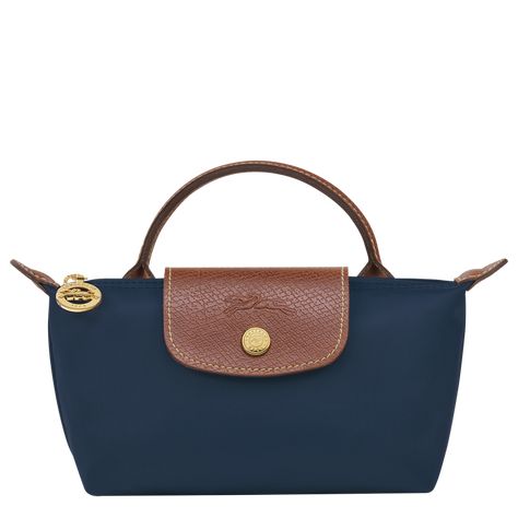 Pouch with handle, Navy - View 1 of 5 - zoom in Longchamp Xs, Longchamp Pouch, Longchamp Le Pliage Mini, Longchamp Mini, Longchamp Tote, Longchamp Bag, Vanity Bag, Recycled Canvas, Small Purse