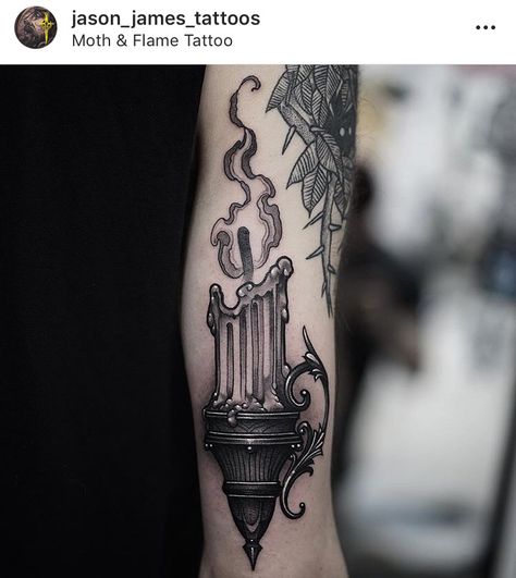 Neotrad Sleeve Tattoo, Dark Candle Tattoo, Black Flame Candle Tattoo, Lydia Tattoo, Candle Lantern Tattoo, Candle Tattoo Design, Tato Phoenix, Lamp Tattoo, Lantern Tattoo