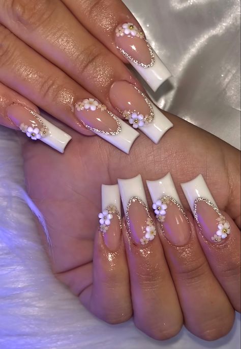 Birthday Nails Tapered Square Medium, Medium Length Nails Acrylic 3d Flowers, Nail Inspo With Gems Simple, Cute Short Birthday Nails Acrylic, Nails With An L Initial, Acrylic Nails Jewels Rhinestones, Acrylic Nails January 2024, 15 Rings Quinceanera Silver, Gem Acrylic Nails Jewels