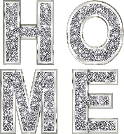 4 pcs Independent Letters Home.Glam Crystal Diamond Letters.Silver Mirror Glass Home Decoration for Wall, Fireplace, Bookshelf and Table. Fireplace Bookshelf, Decoration For Wall, Letters For Wall Decor, Diamond Letters, Mirror Letters, Fireplace Bookshelves, Wall Fireplace, Crushed Diamonds, Diamond Decorations