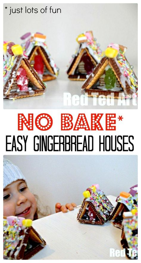 Gingerbread Treat Ideas, Gingerbread Houses Ideas, Kids Gingerbread House, Graham Cracker Gingerbread, Graham Cracker Gingerbread House, Easy Gingerbread House, Ginger Bread House Diy, Easy Gingerbread, Mini Gingerbread House