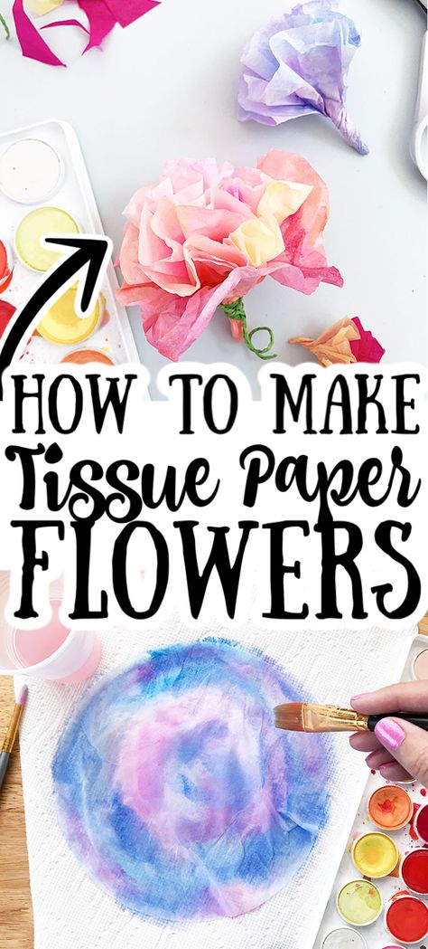 Easy Tissue Paper Flowers, Rainbow Baby Photography, Make Tissue Paper Flowers, Tissue Paper Painting, Paper Flower Vase, Flower Vase Design, Diy Spring Decor, Art Club Ideas, Craft Ideas To Sell