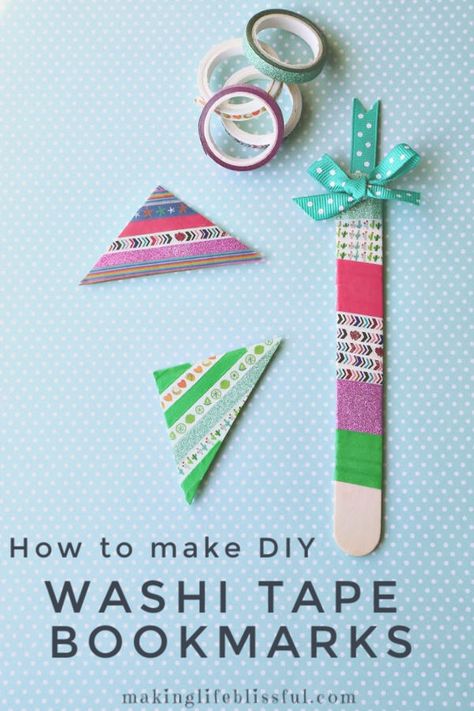 DIY Washi Tape Bookmarks | Making Life Blissful Cross Bookmarks Paper, Washi Tape Bookmarks Diy, Washi Tape Bookmarks, Easy Homemade Bookmarks, Bookmark Crafts For Kids, Stick Bookmarks, Tape Bookmarks, Bookmarks Diy Kids, Cheap Kids Crafts