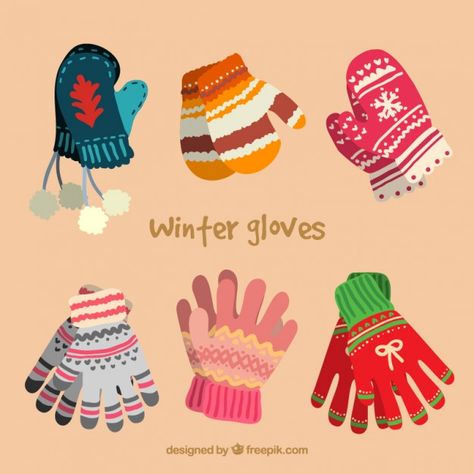 Winter gloves collection in cute style Free Vector Christmas Gloves Drawing, Mittens Illustration, Gloves Illustration, Gloves Drawing, Insta Highlights, Paint Water, Gloves Design, Hand Gloves, Winter Gloves