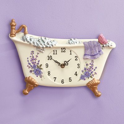 Lavender Bathtub Decorative Wall Clock Lavender Bathroom Accessories, Bathtub Wall Decor, Bathroom Wall Clocks, Lavender Bathroom, Bathroom Clock, Bathroom Counter Decor, Decorative Wall Clock, Purple Bathrooms, Bathtub Walls