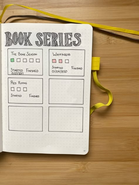 Book series tracker bullet journal to track what books have been read in each series, date started and date finished. Colour in the squares once you’ve read each book and keep track how long it takes you to read the series’. Book Dot Journal, Book Series Journal Page, Book Tracking Journal, Reading Journal Book Series Tracker, Series Tracker Book Journal, Book Series Tracker Bullet Journal, Book Journal Series Tracker, Pages Read Tracker Bullet Journal, Reading Journal Series Tracker