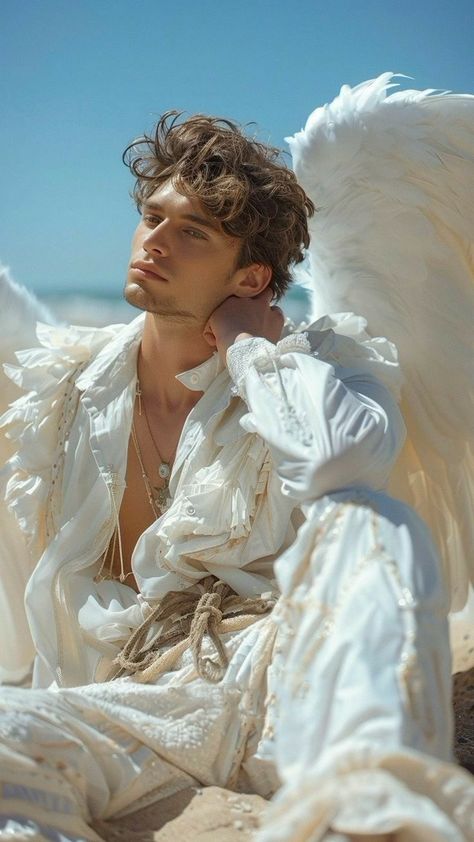 Pretty Angel Clothing, Male Art Model, Magazine Aesthetic, Male Angels, Angel Flying, Male Angel, Angel Theme, Mythical Creatures Fantasy, Fashion Angels