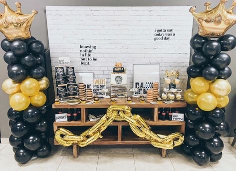 Hip Hop 3rd Birthday Party, Hip Hop Third Birthday, Black And Gold Hip Hop Party, The Biggie One Birthday, Rapper Birthday Theme, Notorious One Centerpieces, Aint Nothing But A 3 Thang Party Theme, 2 Legit 2 Quit Birthday Party Boy, Biggie Smalls First Birthday Party