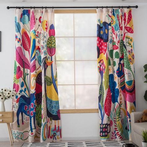 Zoo Nursery, Kids Room Curtains, Patchwork Curtains, Bedroom Scandinavian, Colorful Bedroom, Colorful Kids Room, Yellow Curtains, Kids Curtains, Curtains Living