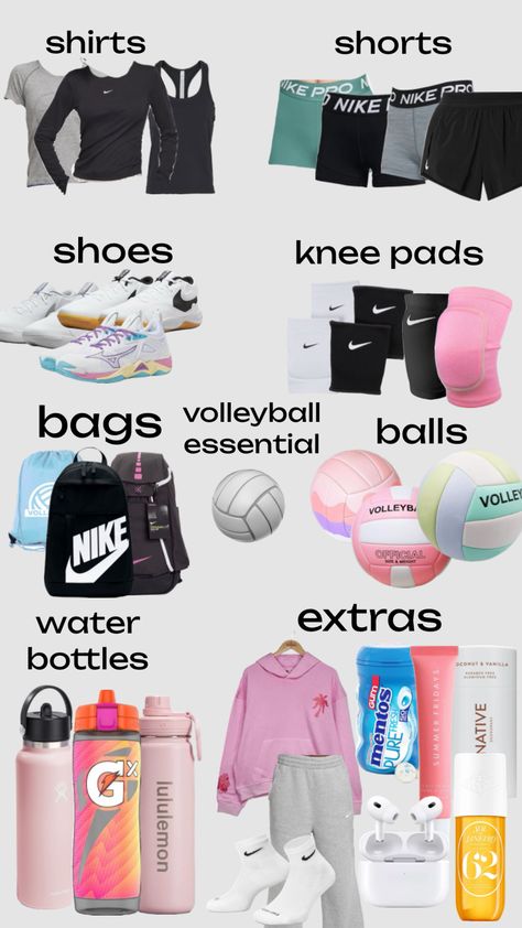 volleyball essentials! #volleyball Volleyball Essentials, Sports Bag Essentials, Netball Pictures, Volleyball Tryouts, Vollyball Outfits, Volleyball Bag, Volleyball Setter, Volleyball Skills, Cute Sporty Outfits