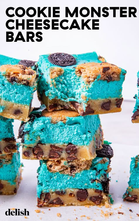 Cookie Monster Cheesecake, Monster Cheesecake, Kids Desserts, Recipe Cheesecake, Cheesecake Bar Recipes, Kid Desserts, Dessert Bar Recipe, Oreo Dessert, Cookie Bar Recipes