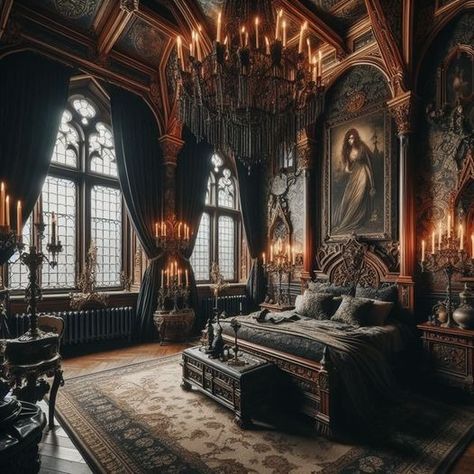 Manor Bloxburg, Black And Brown Bedroom, Bloxburg Architecture, Victorian Gothic Bedroom, Fantasy House Interior, Gothic Bedroom Decor, Gothic Bedroom Ideas, Gothic Victorian House, Gothic Fireplace