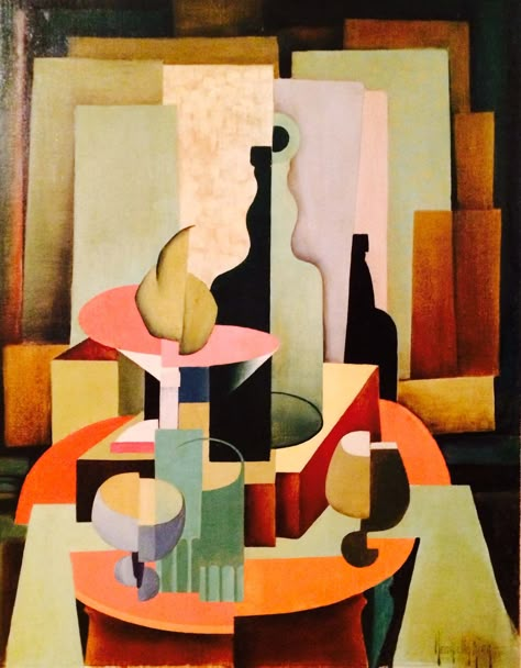 Henrietta M. King Cubist Still Life American California 1930 | Modernism Cubism Art Ideas, Cubism Art Ideas Easy, Easy Still Life, Chair Art Deco, Art Ideas Easy, Lamps Art Deco, Art Deco Sconces, Chandelier Art Deco, M King