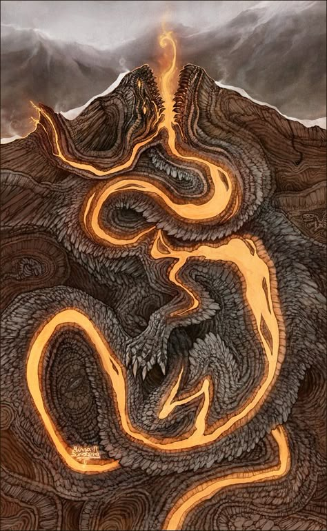 Dragons Fantasy Volcano, Minna Sundberg, Volcano Dragon, Creature Fantasy, Fire Breathing, Bel Art, 다크 판타지, Mythological Creatures, Mystical Creatures