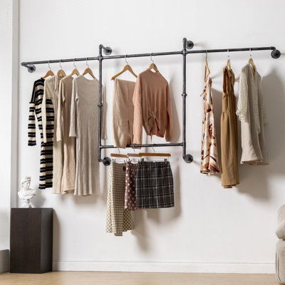 Wall Mounted Clothing Rack, Pipe Clothes Rack, Clothes Hanging, Stil Industrial, Closet Room, Industrial Pipe, Clothes Rail, Garment Racks, Clothes Rack