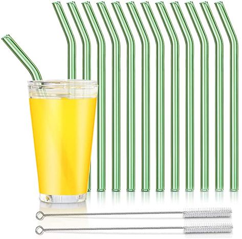 Amazon.com: Reusable Glass Straws, Reusable Bent Glass Drinking Straws with 2 Cleaning Brushes, Reusable Straws for Smoothies, Milkshakes, Juice(Green, 12 Pack) : Home & Kitchen Clean Smoothies, Clean Drink, Reusable Drinking Straw, Reusable Straws, Cleaning Brushes, Milk Shakes, Glass Coffee Cups, Drink Straw, Iced Coffee Cup