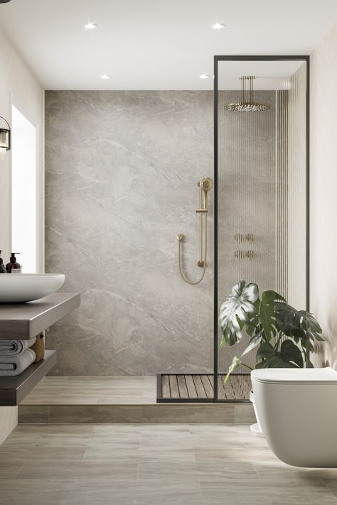 Looking to revamp your bathroom in 2024? Stay on-trend with our favourite looks for this year ✨  Say hello to Scandi & Japandi, both simple and functional trends which will transform your bathroom into a calming oasis with clean lines and a neutral colour pallet🍃  Or, why not add some depth to your interior? Dive into the warm, cosy tones of brown bathrooms, with earthy hues and rich tones for a serene sanctuary🍂  Read more in our latest trends blog on our website using the link in our bio. Marble Bathroom Wall, Bathroom Wall Board, Trending Bathroom Colors, Granite Shower, Marble Shower Walls, Bathroom Paneling, Bathroom Wall Panels, Shower Wall Panels, Marble Showers