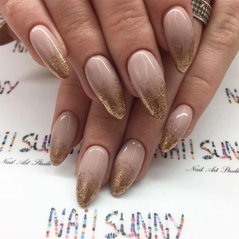 Gold Shimmer Ombre Nails #ombre Shimmer Ombre Nails, Manicures Ideas, Stars Nails, Prom Gold, Nails Ombre, Gold Nail Designs, Super Nails, Ideas Nails, Trendy Nail Design