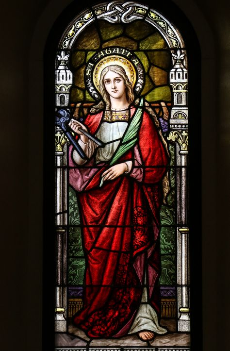 St Agatha, Saint Agatha, St Cecilia, St Joseph Catholic, Stained Glass Church, Stained Glass Angel, Mary And Jesus, Sacred Art, Stained Glass Art