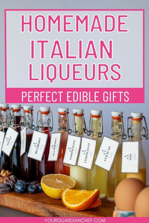 Homemade Italian liqueurs edible gift Italian Limoncello Recipe, Italian Limoncello, Homemade Liqueur Recipes, Infused Liquors, Limoncello Recipe, Italian Liqueur, Homemade Alcohol, Liquor Gifts, Homemade Liquor