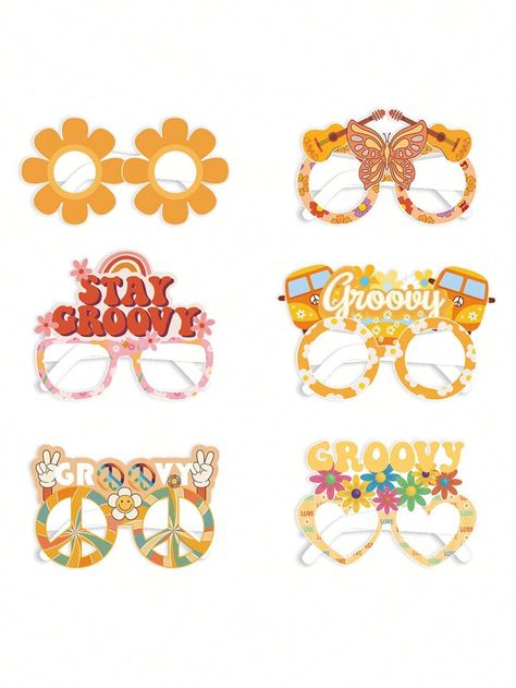 6 Pcs Groovy Retro Hippie Boho Paper Glasses, Two Groovy Hippie Funky Paper Sunglasses Eyeglasses Photo Booth Props For Birthday Baby Shower Retro Groovy Party Decorations | SHEIN Retro Party Decorations, Flower Power Party, Tie Dye Birthday Party, Hippie Birthday Party, Paper Glasses, Tie Dye Birthday, Groovy Party, Two Groovy, Hippie Birthday