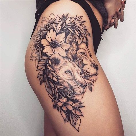 Uploaded by - 𝙕. Find images and videos about tattoo, lion and leg on We Heart It - the app to get lost in what you love. Thigh Piece Tattoos, Simple Tattoos For Women, Lioness Tattoo, Hip Thigh Tattoos, Female Tattoos, Hip Tattoos Women, Inspiration Tattoos, Small Tattoos Simple, Leg Tattoos Women