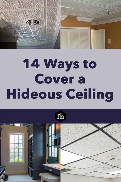 Cheap Ceiling Ideas, Drop Ceiling Makeover, Ceiling Alternatives, Coverup Ideas, Bathroom Wall Coverings, Ceiling Remodel, Covering Popcorn Ceiling, Drop Ceiling Tiles, Ceiling Design Ideas