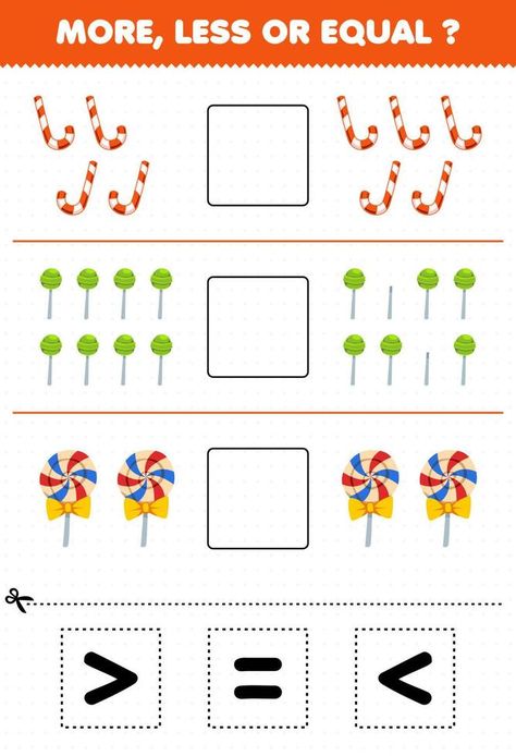 Education game for children more less or equal count the amount of cartoon food sweet candy then cut and glue cut the correct sign Cartoon Food, Cut And Glue, Game For Children, Vector Infographic, Food Sweet, Infographic Template, More And Less, Sweet Candy, Infographic Templates