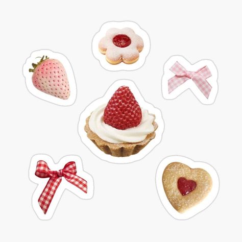 Strawberry Sticker Aesthetic, Strawberry Shortcake Stickers, Cute Stickers Aesthetic, Aesthetics Stickers, Sticker Design Ideas, Cute Aesthetic Stickers, Dessert Stickers, Strawberry Stickers, Stickers To Print