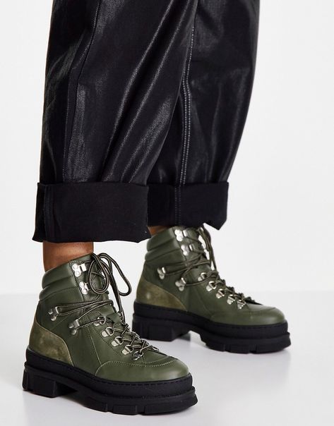 Boots by Selected It's always boots season Lace-up fastening Quilted cuff Almond toe Chunky sole Textured tread Khaki Fashion, Sport Socks, Wardrobe Style, Khaki Green, Biker Boot, Hiking Boots, Combat Boots, Asos, Latest Trends