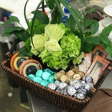 Gift baskets going out the door today. This one's filled with specialty chocolates, hydrangea and roses for a special girl. Don't forget - we can create personalized baskets that make thoughtful, memorable gifts! Let the floral designers at Sally's Flowers create a gift basket just for you! Birthday Flower Delivery, Happy Birthday Bouquet, Chocolate Delivery, Bouquet Delivery, Birthday Bouquet, Clover Flower, Birthday Gift Baskets, Gift Bouquet, Flowers Bouquet Gift