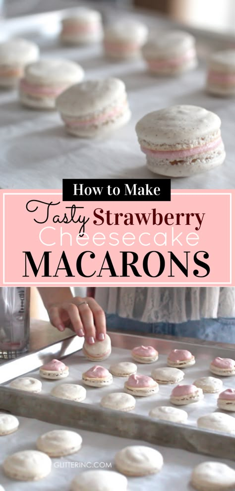 Macarons Strawberry, Cheesecake Macarons, French Macaroon Recipes, Macaron Recipes, Hot Fudge Cake, Macarons Recipe, Hot Chocolate Fudge, Macaron Flavors, Single Serve Desserts