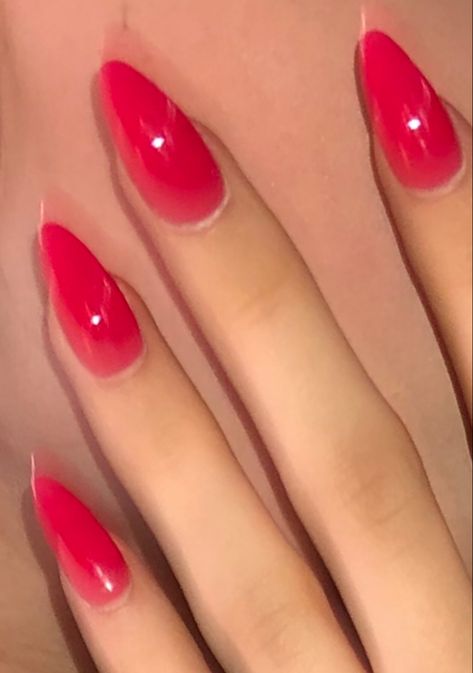 Dark Pink Almond Acrylic Nails, Pink Red Almond Nails, Reddish Pink Nails, Coral Pink Nails, Red Almond, Gel X Nails, X Nails, Theatrical Romantic, True Spring