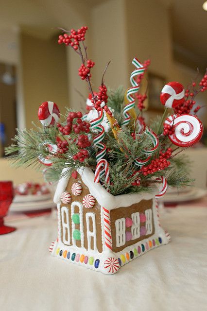 Gingerbread House centerpiece | mghumphries1 | Flickr Christmas Gingerbread Centerpieces For Table, Gingerbread Christmas Centerpieces, Gingerbread House Centerpiece Ideas, Gingerbread Man Centerpiece, Gingerbread House Centerpiece, Gingerbread Centerpiece Ideas, Gingerbread Christmas Decor Kitchen, Gingerbread Party Decorations, Gingerbread Themed Christmas Decor