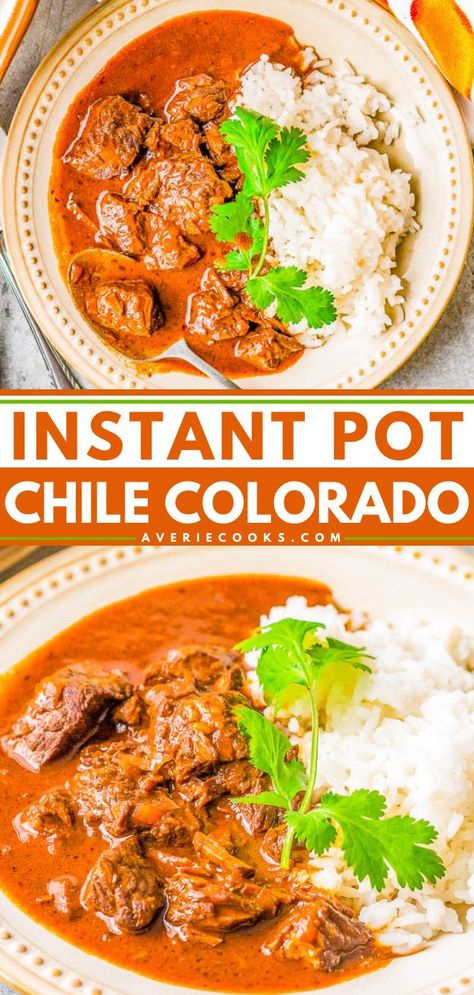 Instant Pot Chile Colorado, comfort food recipes, easy weeknight dinner Chili Colorado Recipe Beef Instant Pot, Instant Pot Chile, Chili Colorado Recipe, Chili Colorado, Chile Colorado, Colorado Food, Averie Cooks, Comfort Food Recipes Dinners, Insta Pot