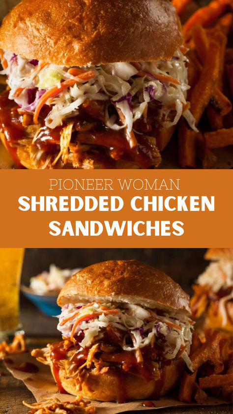 Pioneer Woman Shredded Chicken Sandwiches Barbecue Chicken Sandwiches, Garlic Cabbage, Shredded Chicken Sandwiches, Chicken Salt, Kaiser Rolls, Roasted Garlic Cloves, Bbq Sandwich, Chicken Sandwich Recipes, Chicken Sandwiches