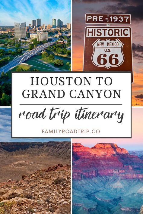 Hit the road for an epic journey Houston Texas to the Grand Canyon in Arizona, two different routes you can take with fascinating stops to make along the way | Family Road Trip Grand Canyon Road Trip From Texas, Road Trips From Texas, Grand Canyon Road Trip, Houston Vacation, Family Vacations In Texas, Traveling Usa, Texas Road Trip, Grand Canyon Vacation, Trip To Grand Canyon